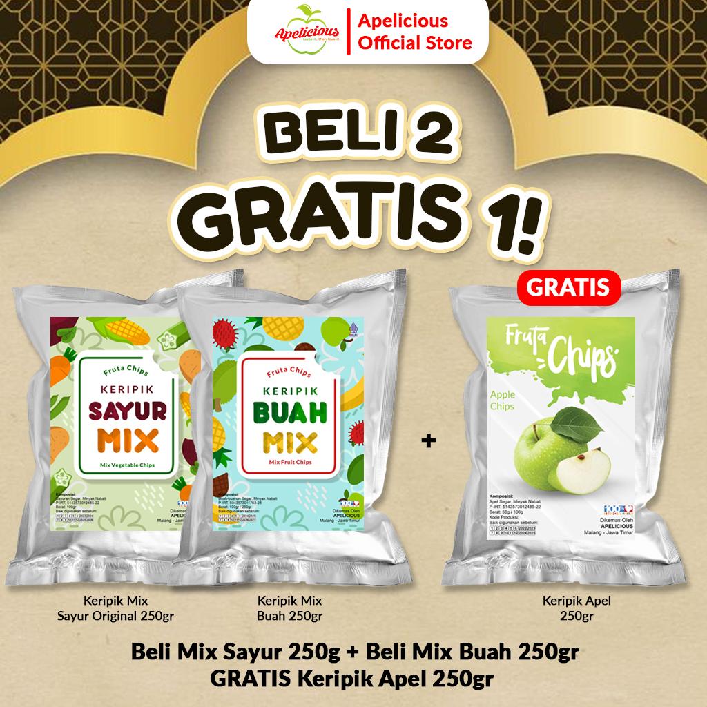 KERIPK SAYUR MIX ORIGINAL 250g + KERIPIK BUAH MIX 250gr GRATIS KERIPIK APEL 250gr - Food, Snack