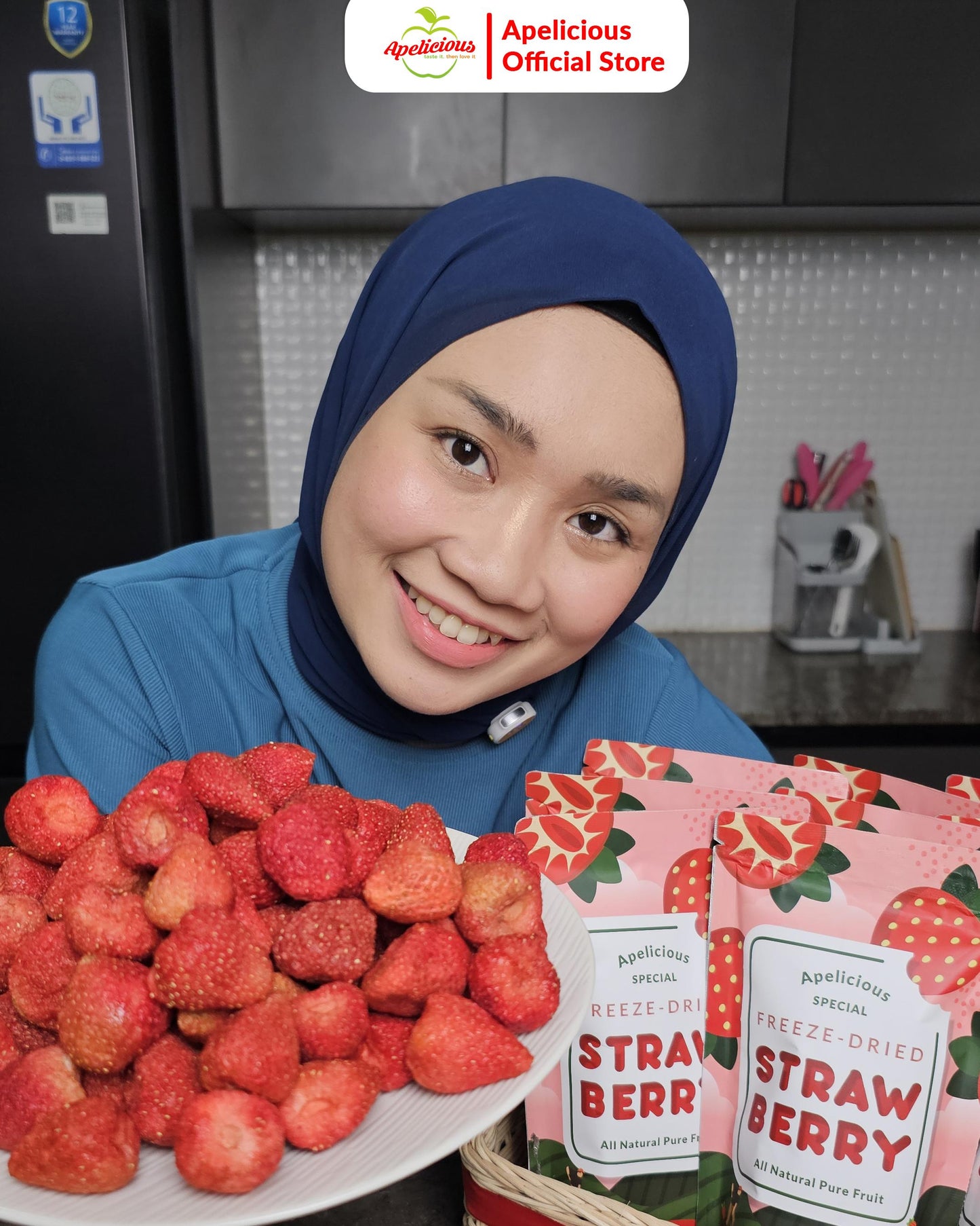 Keripik Buah Strawberry APELICIOUS Kering - FD Strawberry - Food, Snack