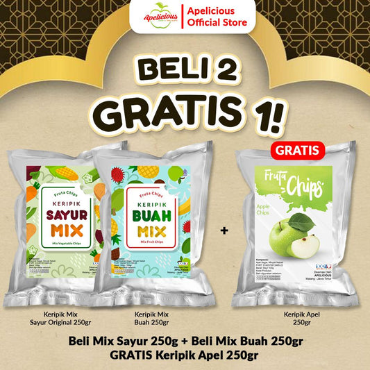KERIPK SAYUR MIX ORIGINAL 250g + KERIPIK BUAH MIX 250gr GRATIS KERIPIK APEL 250gr - Food, Snack