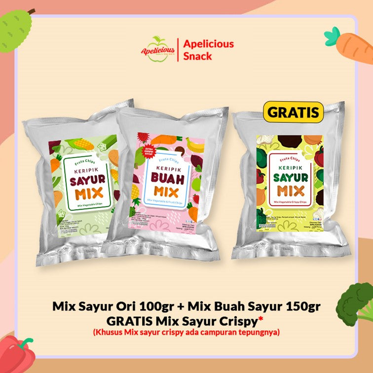 [GRATIS MIX KERIPIK SAYUR TEPUNG CRISPY] MIX KERIPIK SAYUR ORI + MIX KERIPIK BUAH SAYUR
