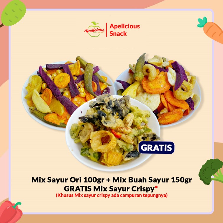 [GRATIS MIX KERIPIK SAYUR TEPUNG CRISPY] MIX KERIPIK SAYUR ORI + MIX KERIPIK BUAH SAYUR