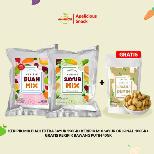 [GRATIS KERIPIK BAWANG PUTIH] MIX KERIPIK SAYUR ORI + MIX KERIPIK BUAH TROPIS