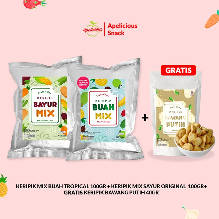 [GRATIS KERIPIK BAWANG PUTIH] MIX KERIPIK SAYUR ORI + MIX KERIPIK BUAH TROPIS