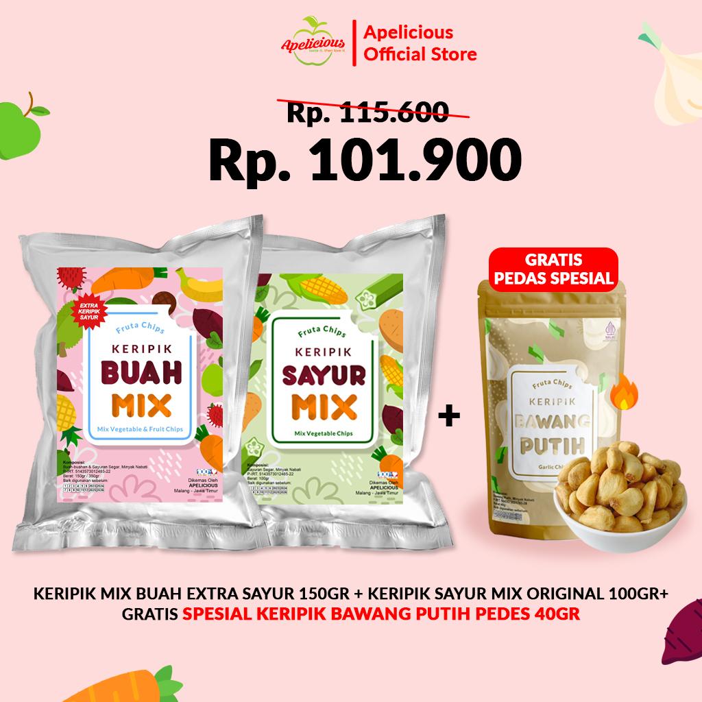 [GRATIS KERIPIK BAWANG PUTIH] MIX KERIPIK SAYUR ORI + MIX KERIPIK BUAH TROPIS