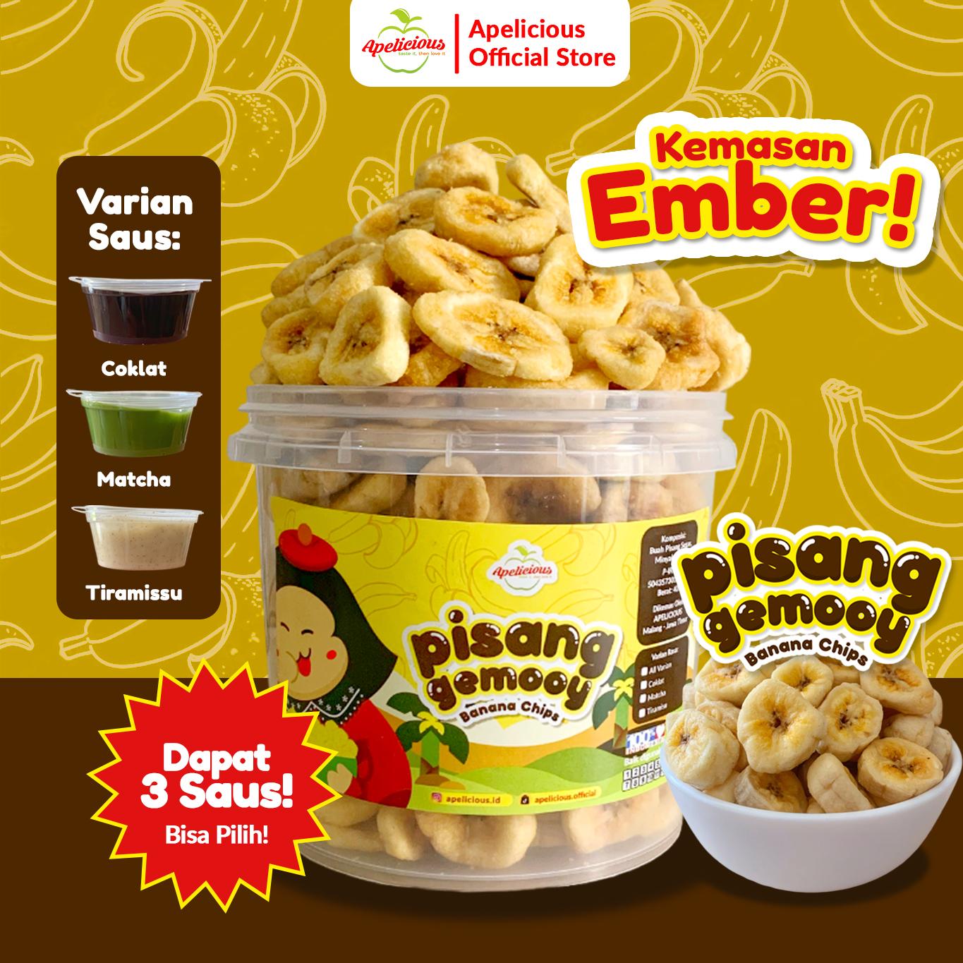 Keripik Pisang Gemooy dengan Varian Saus Coklat, Matcha, Tiramisu Kemasan Ember 400gr - Food, Manis