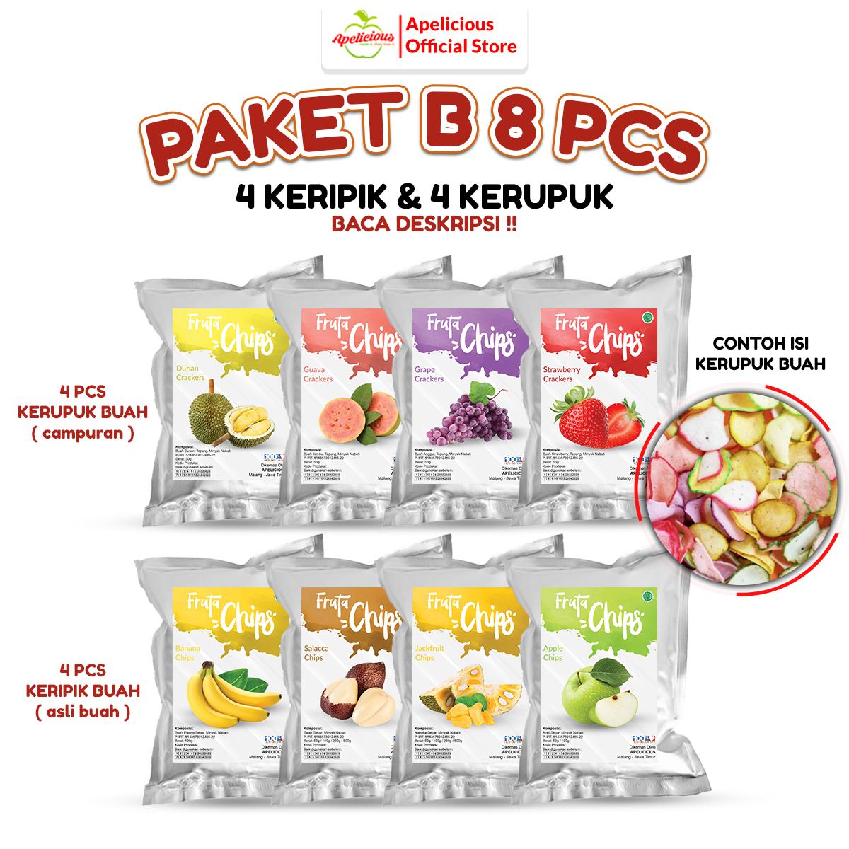 Paket HEMAT 8pcs KERIPIK (Buah, Sayur, KRUPUK Buah) - Kripik, Snack, Food, Makanan