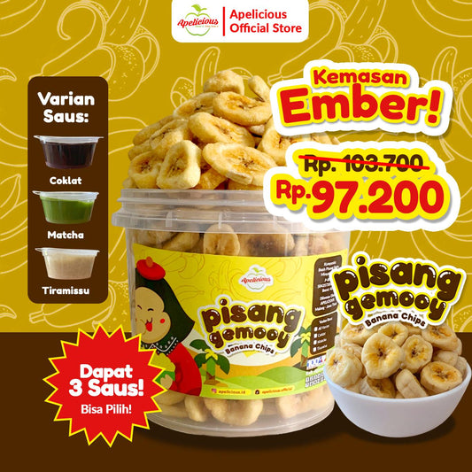 Keripik Pisang Gemooy dengan Varian Saus Coklat, Matcha, Tiramisu Kemasan Ember 400gr - Food, Manis