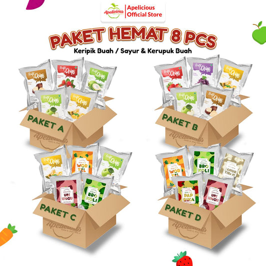 Paket HEMAT 8pcs KERIPIK (Buah, Sayur, KRUPUK Buah) - Kripik, Snack, Food, Makanan